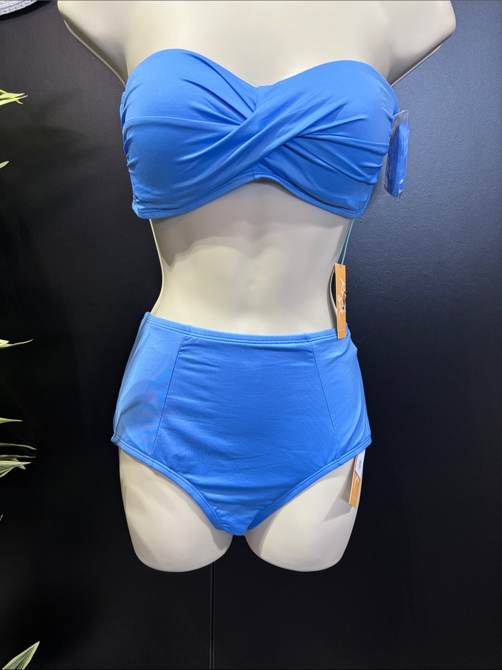 Kona Sol Twisted Bandeau,padded w/straps, high waist bottoms